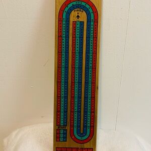 Wooden Cribbage Board with Red and Blue Track
